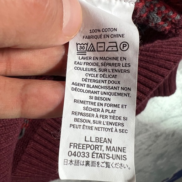 LL Bean Nordic Fair Isle Knit Sweater Mens Large TALL 1/4 Zip Red Gray Holidays - Picture 10 of 12